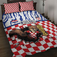 Croatia Football Quilt Bed Set Marten In Hole With Checkered Patterns