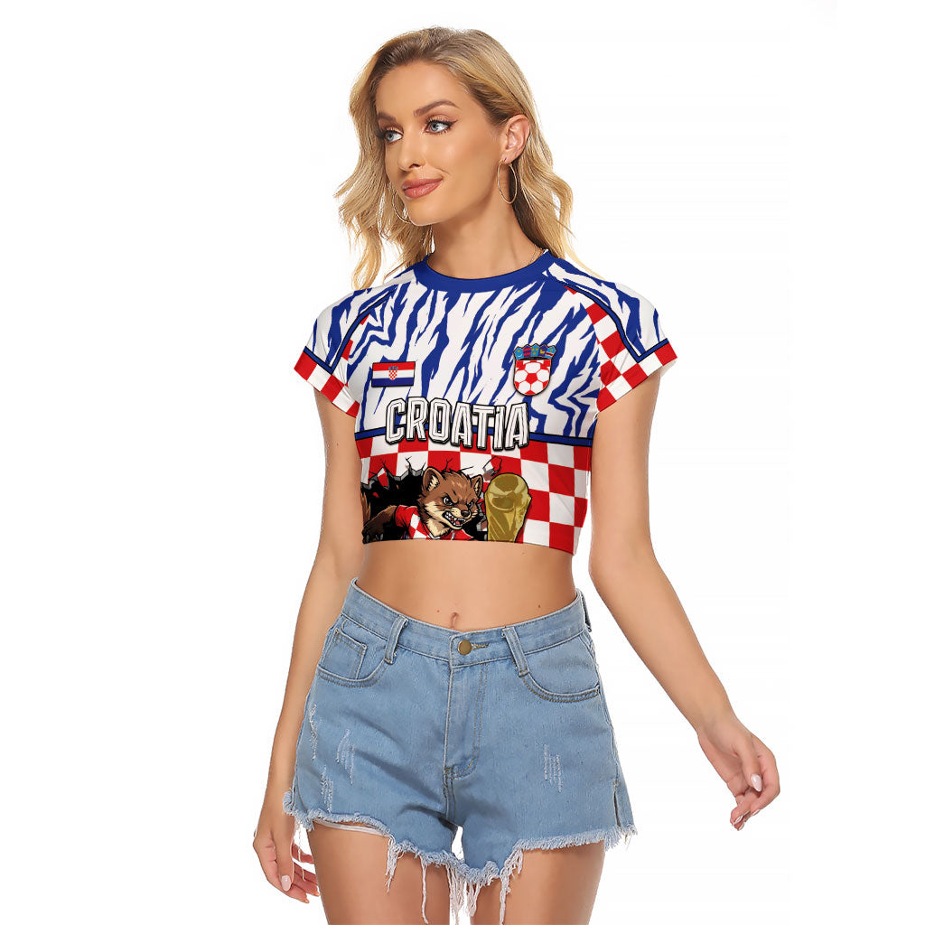 Custom Croatia Football Raglan Cropped T Shirt Marten In Hole With Checkered Patterns