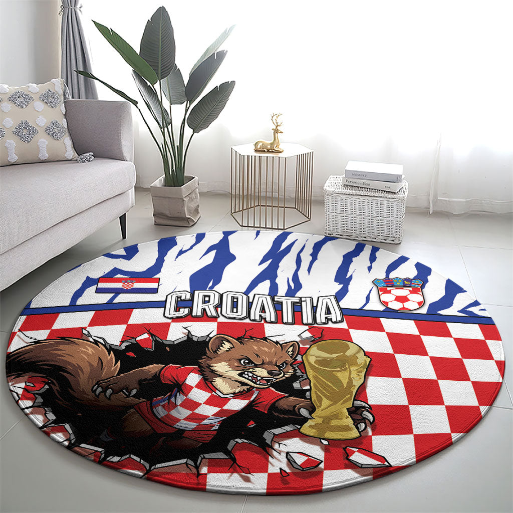 Croatia Football Round Carpet Marten In Hole With Checkered Patterns