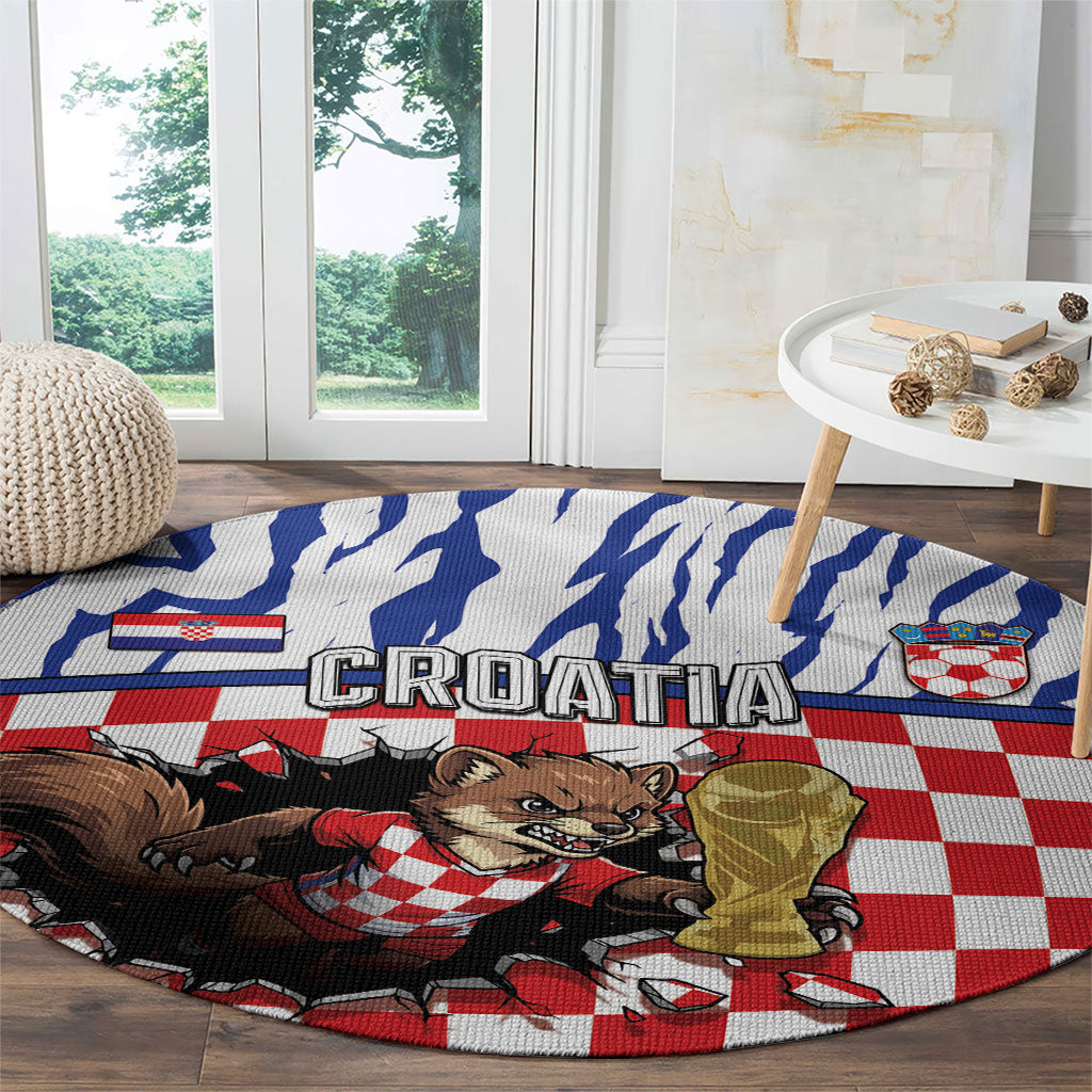 Croatia Football Round Carpet Marten In Hole With Checkered Patterns
