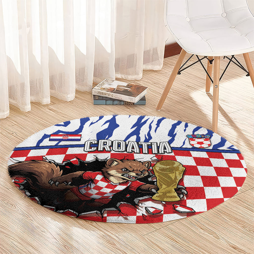 Croatia Football Round Carpet Marten In Hole With Checkered Patterns