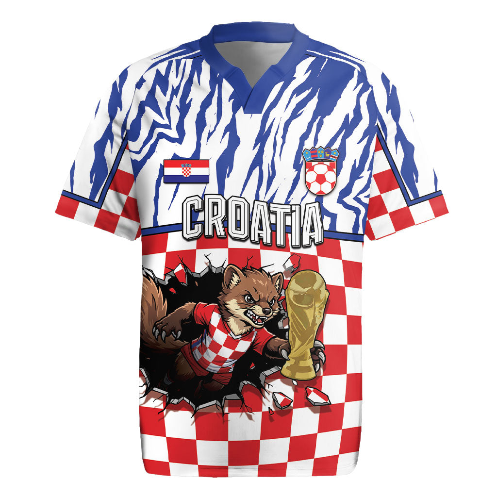 Custom Croatia Football Rugby Jersey Marten In Hole With Checkered Patterns