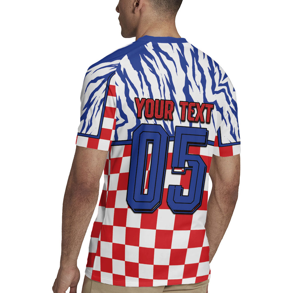 Custom Croatia Football Rugby Jersey Marten In Hole With Checkered Patterns