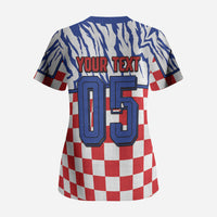 Custom Croatia Football Scrub Top Marten In Hole With Checkered Patterns