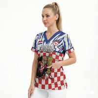 Custom Croatia Football Scrub Top Marten In Hole With Checkered Patterns