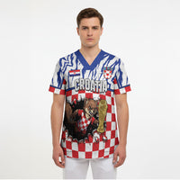 Custom Croatia Football Scrub Top Marten In Hole With Checkered Patterns