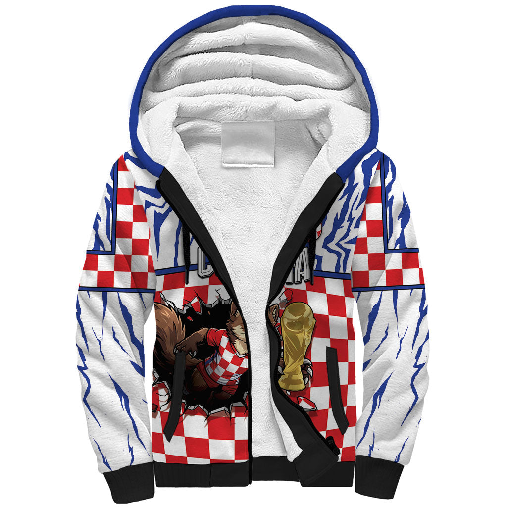 Custom Croatia Football Sherpa Hoodie Marten In Hole With Checkered Patterns