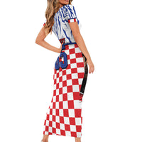 Custom Croatia Football Short Sleeve Bodycon Dress Marten In Hole With Checkered Patterns