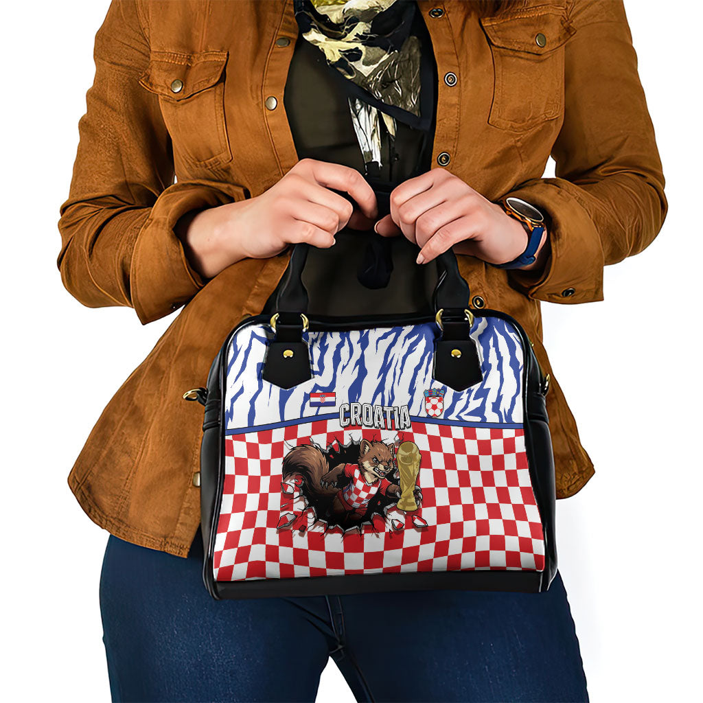Croatia Football Shoulder Handbag Marten In Hole With Checkered Patterns