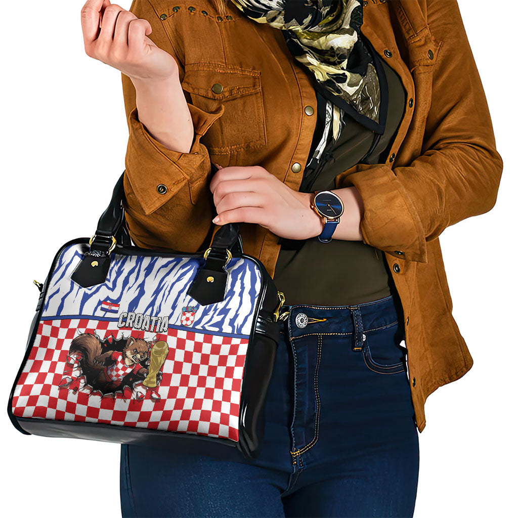 Croatia Football Shoulder Handbag Marten In Hole With Checkered Patterns