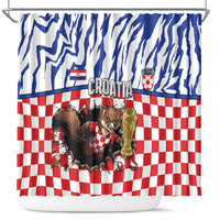 Croatia Football Shower Curtain Marten In Hole With Checkered Patterns