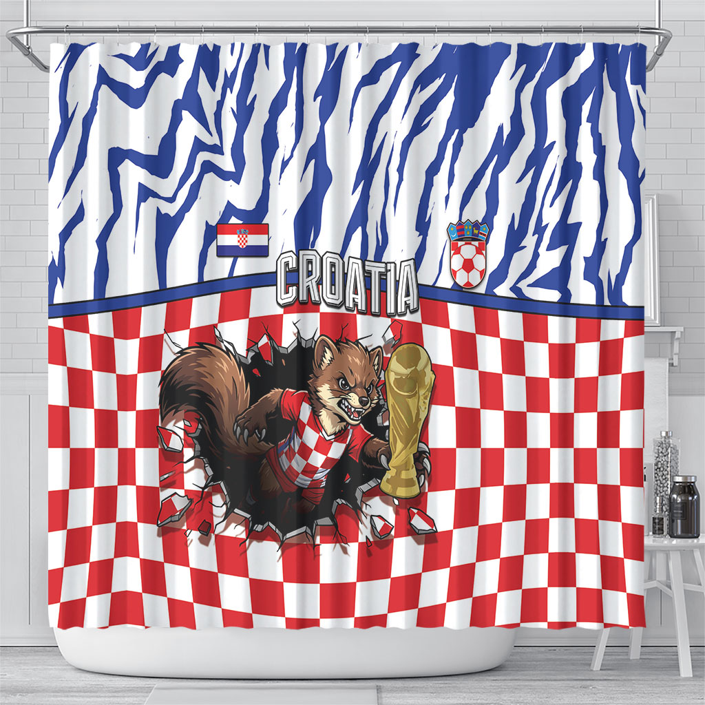 Croatia Football Shower Curtain Marten In Hole With Checkered Patterns