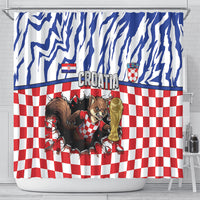 Croatia Football Shower Curtain Marten In Hole With Checkered Patterns