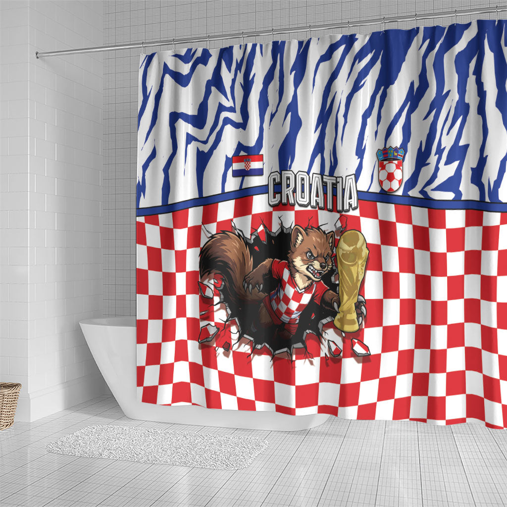 Croatia Football Shower Curtain Marten In Hole With Checkered Patterns