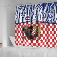 Croatia Football Shower Curtain Marten In Hole With Checkered Patterns