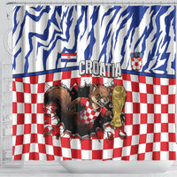 Croatia Football Shower Curtain Marten In Hole With Checkered Patterns