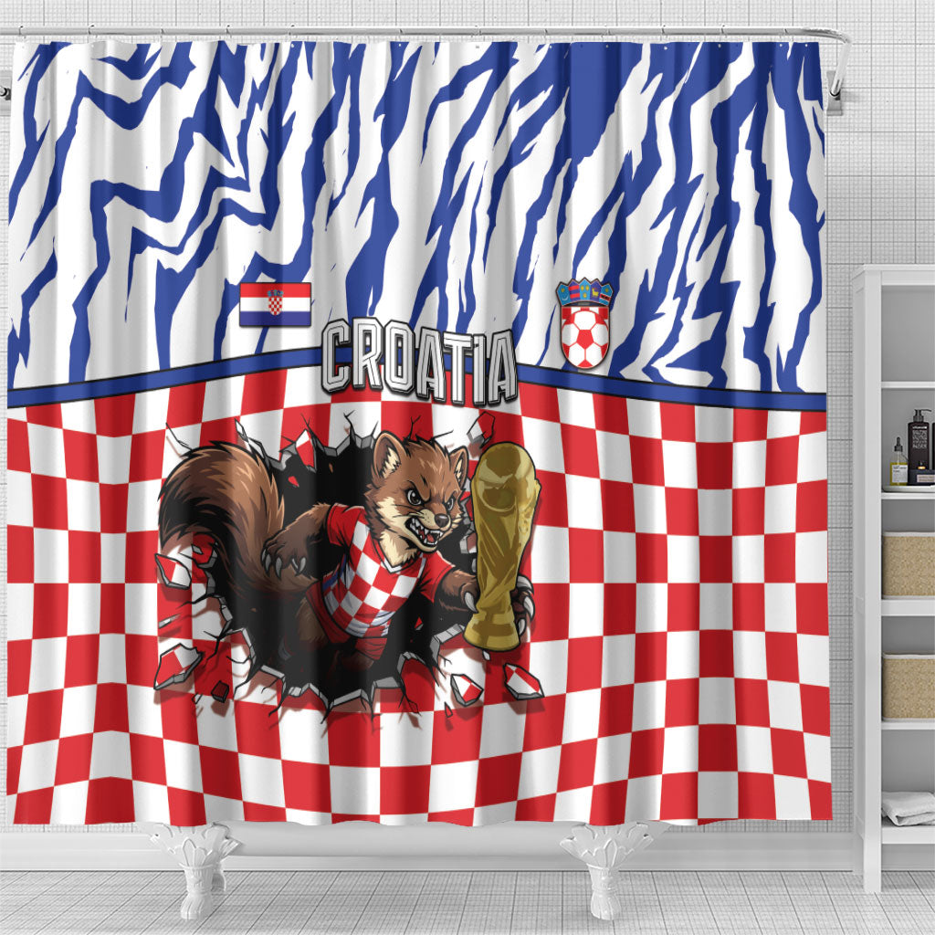 Croatia Football Shower Curtain Marten In Hole With Checkered Patterns