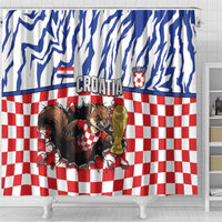 Croatia Football Shower Curtain Marten In Hole With Checkered Patterns