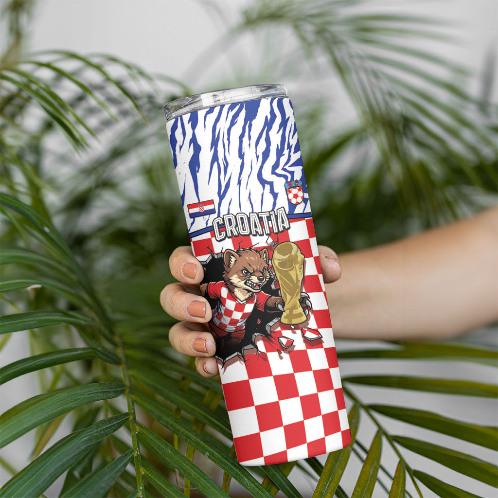 Custom Croatia Football Skinny Tumbler Marten In Hole With Checkered Patterns