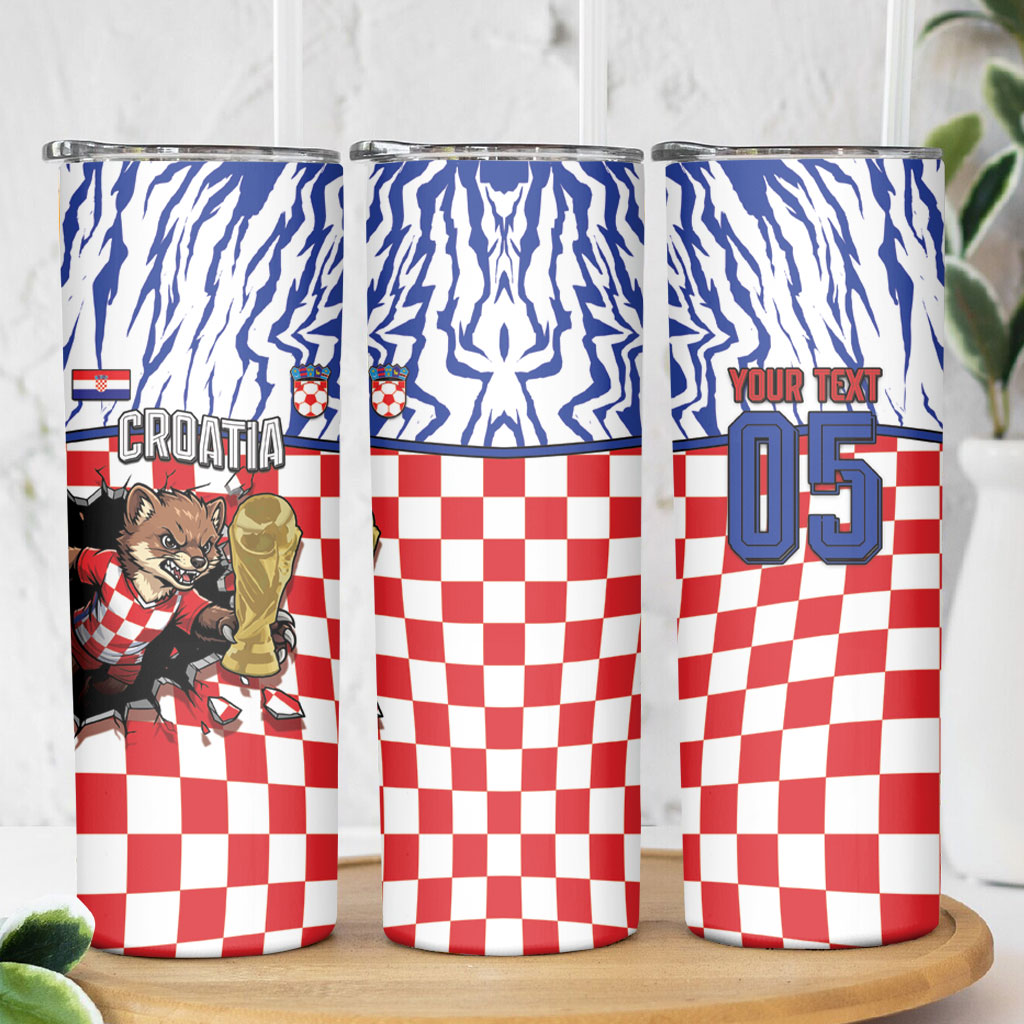 Custom Croatia Football Skinny Tumbler Marten In Hole With Checkered Patterns