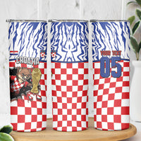 Custom Croatia Football Skinny Tumbler Marten In Hole With Checkered Patterns