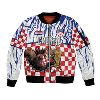 Custom Croatia Football Sleeve Zip Bomber Jacket Marten In Hole With Checkered Patterns