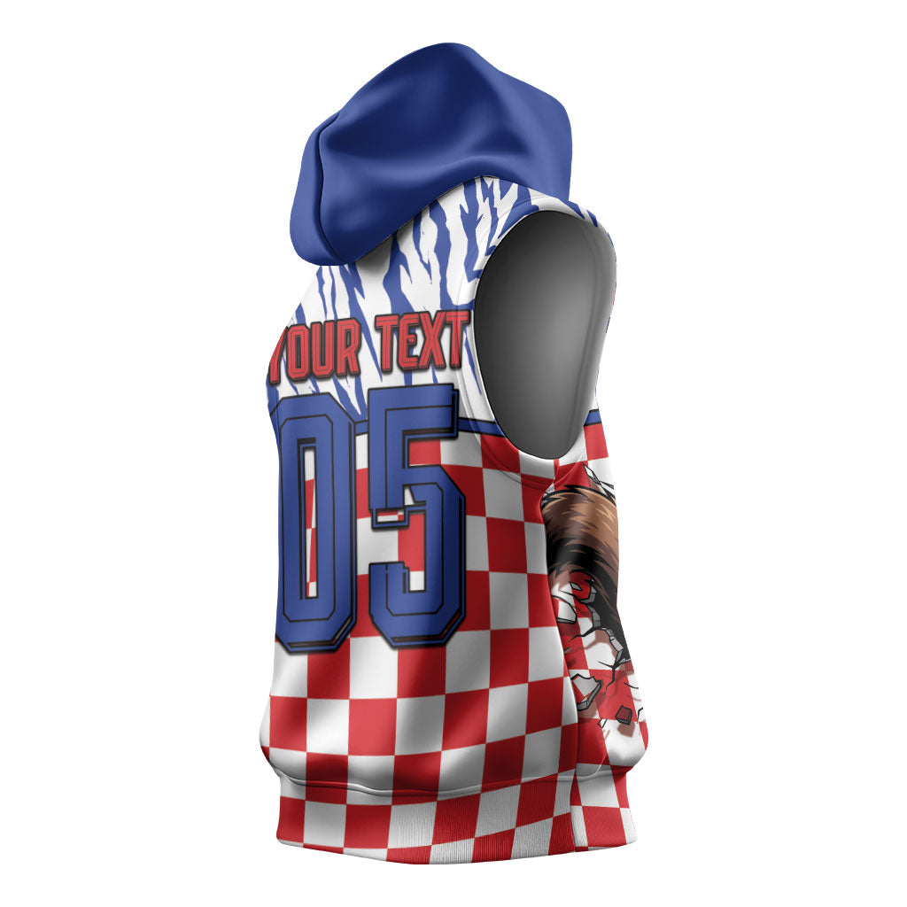 Custom Croatia Football Sleeveless Hoodie Marten In Hole With Checkered Patterns