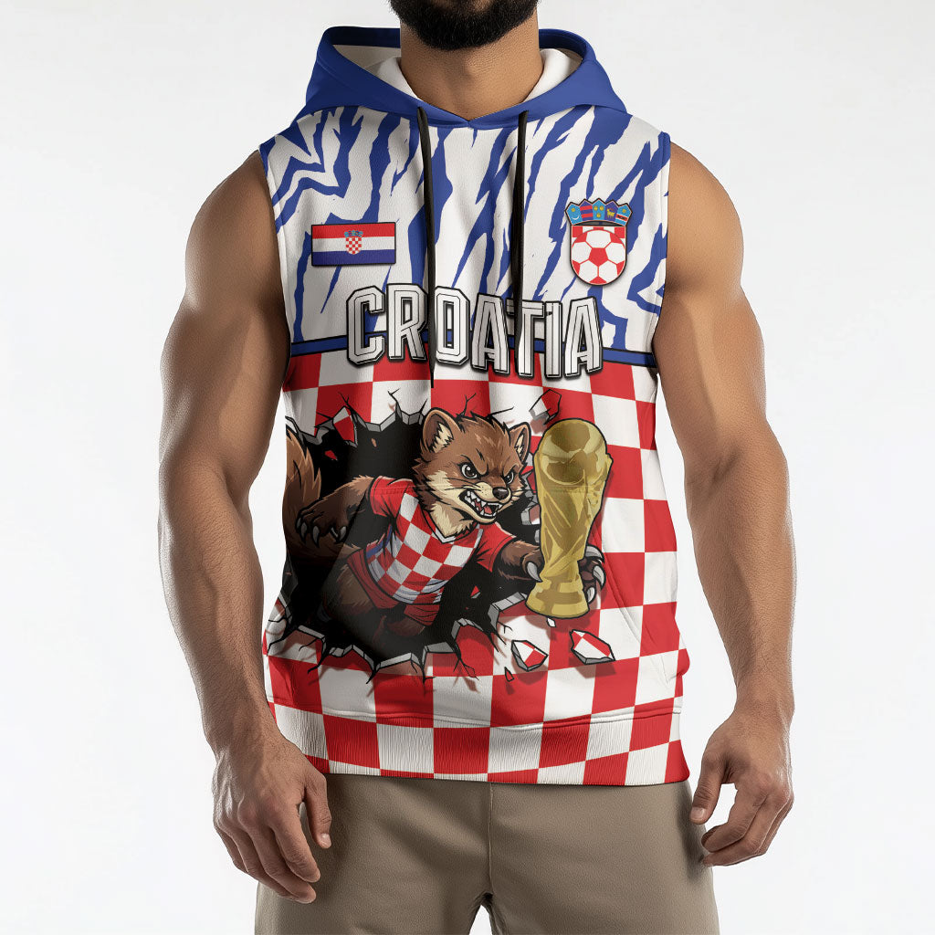 Custom Croatia Football Sleeveless Hoodie Marten In Hole With Checkered Patterns