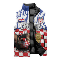 Custom Croatia Football Sleeveless Puffer Jacket Marten In Hole With Checkered Patterns