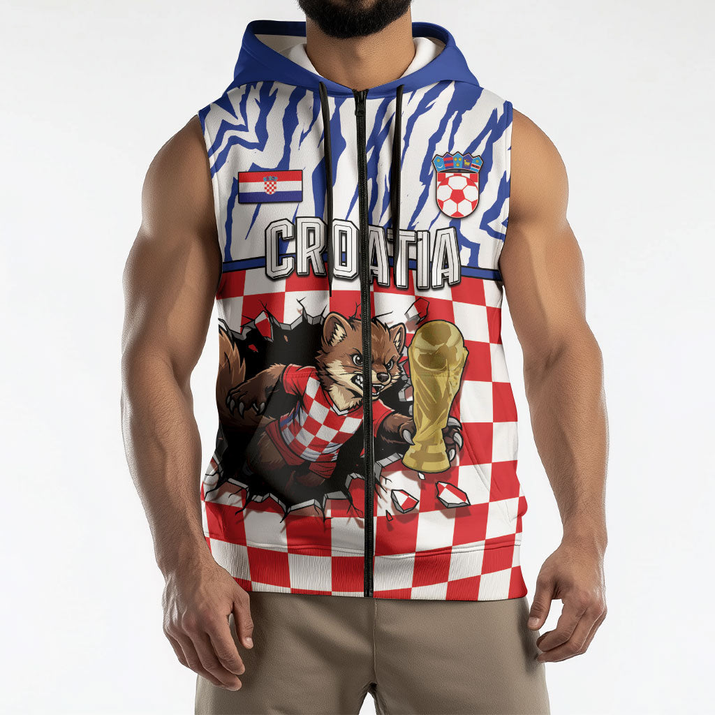 Custom Croatia Football Sleeveless Zip Hoodie Marten In Hole With Checkered Patterns
