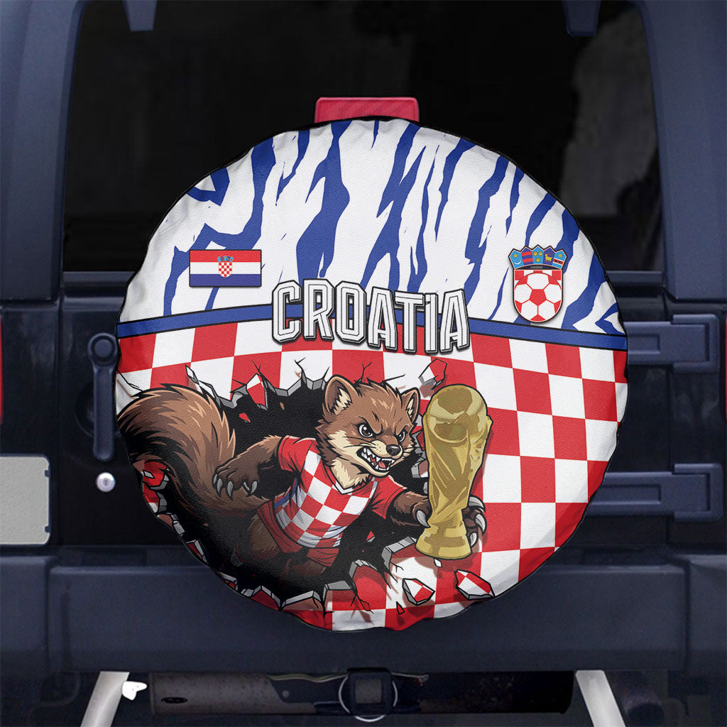 Croatia Football Spare Tire Cover Marten In Hole With Checkered Patterns