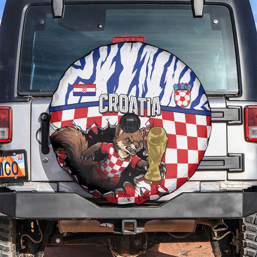 Croatia Football Spare Tire Cover Marten In Hole With Checkered Patterns