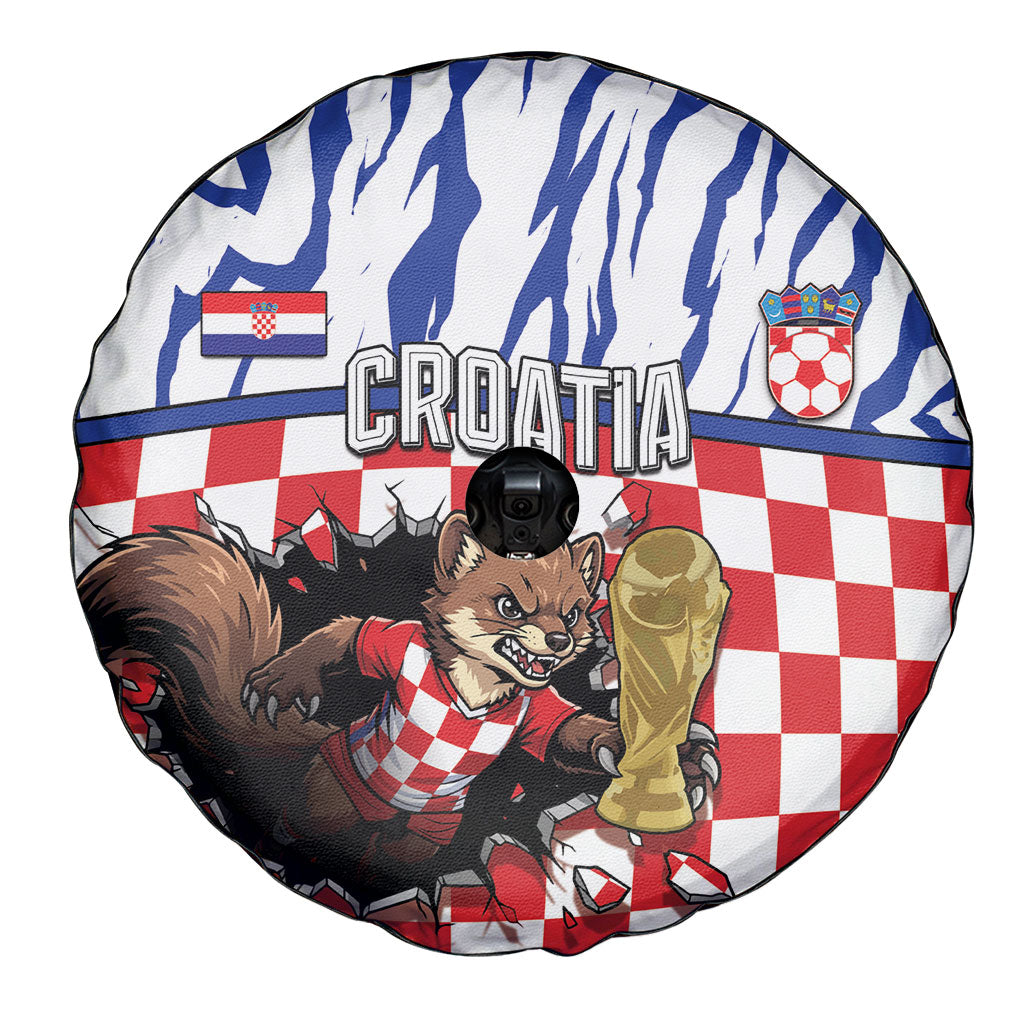 Croatia Football Spare Tire Cover Marten In Hole With Checkered Patterns