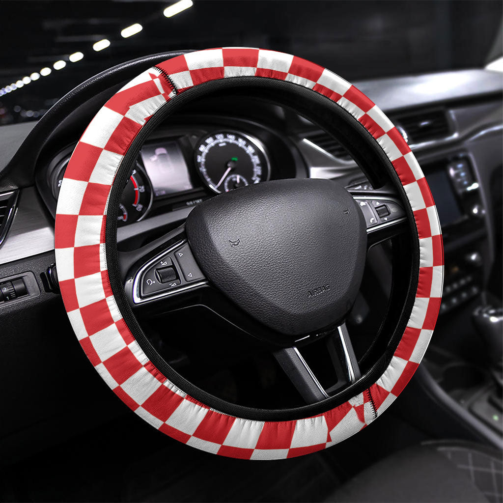 Croatia Football Steering Wheel Cover Marten In Hole With Checkered Patterns