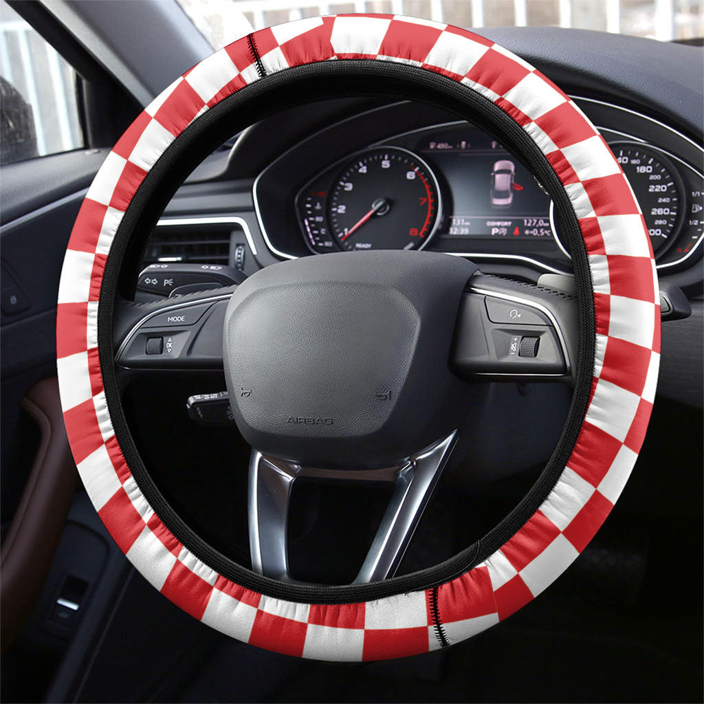 Croatia Football Steering Wheel Cover Marten In Hole With Checkered Patterns