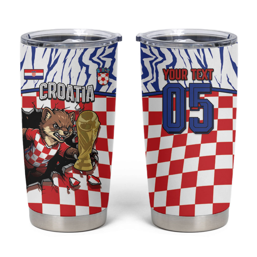 Custom Croatia Football Tumbler Cup Marten In Hole With Checkered Patterns