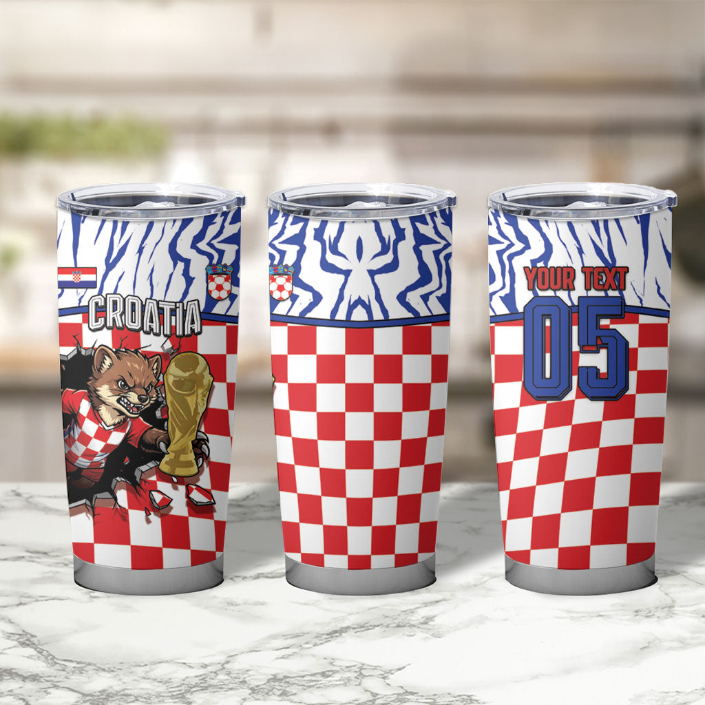 Custom Croatia Football Tumbler Cup Marten In Hole With Checkered Patterns