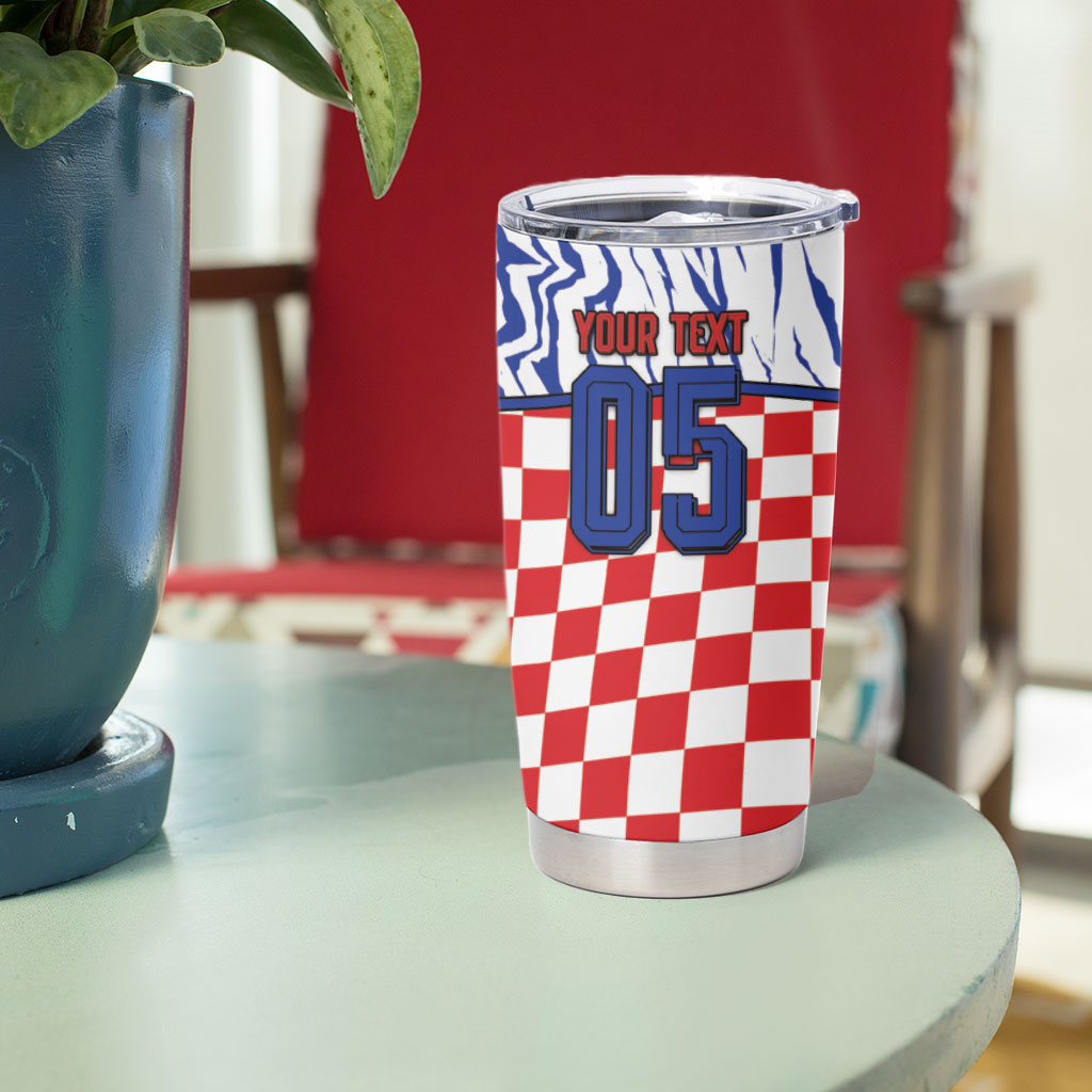 Custom Croatia Football Tumbler Cup Marten In Hole With Checkered Patterns