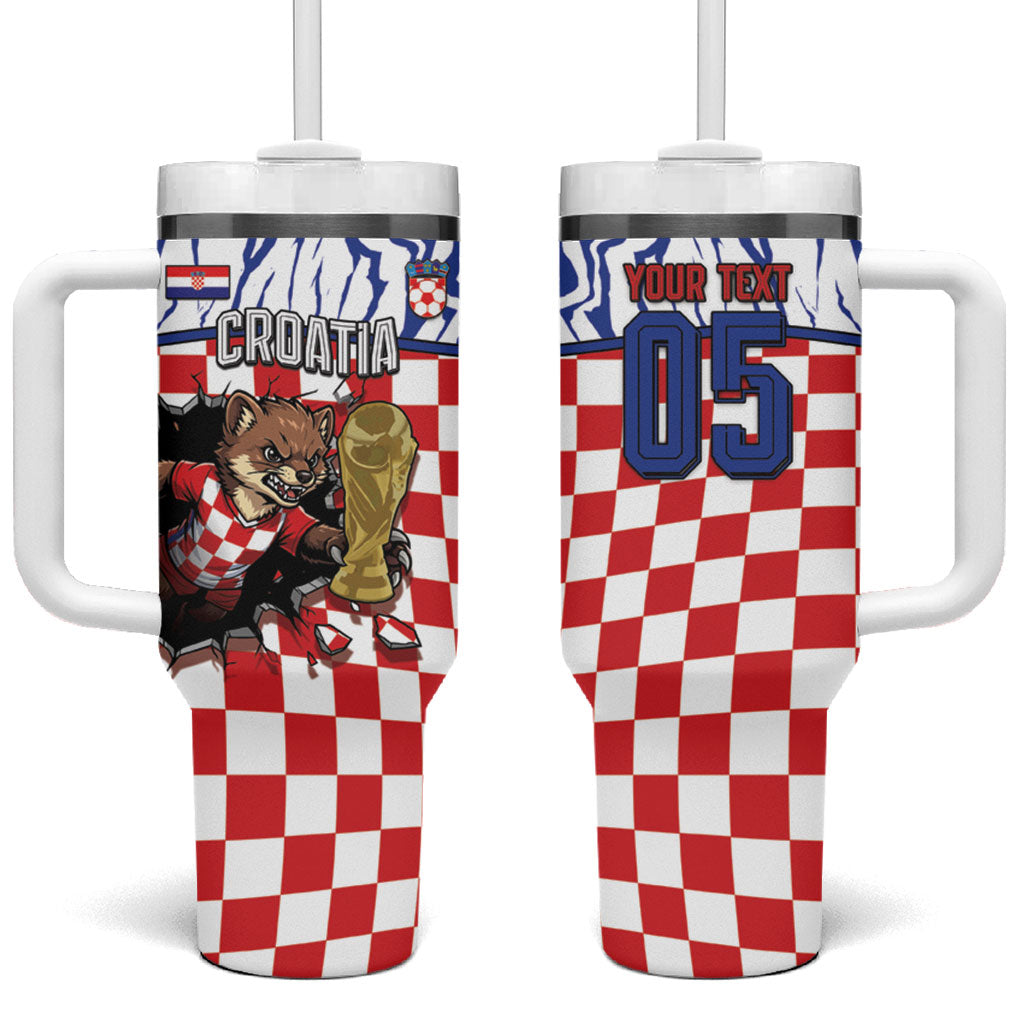 Custom Croatia Football Tumbler With Handle Marten In Hole With Checkered Patterns