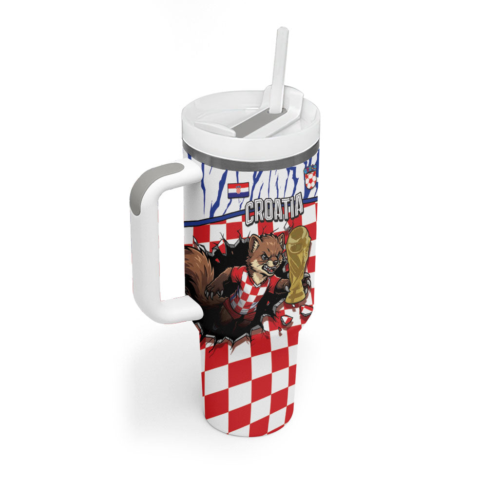Custom Croatia Football Tumbler With Handle Marten In Hole With Checkered Patterns