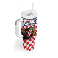 Custom Croatia Football Tumbler With Handle Marten In Hole With Checkered Patterns