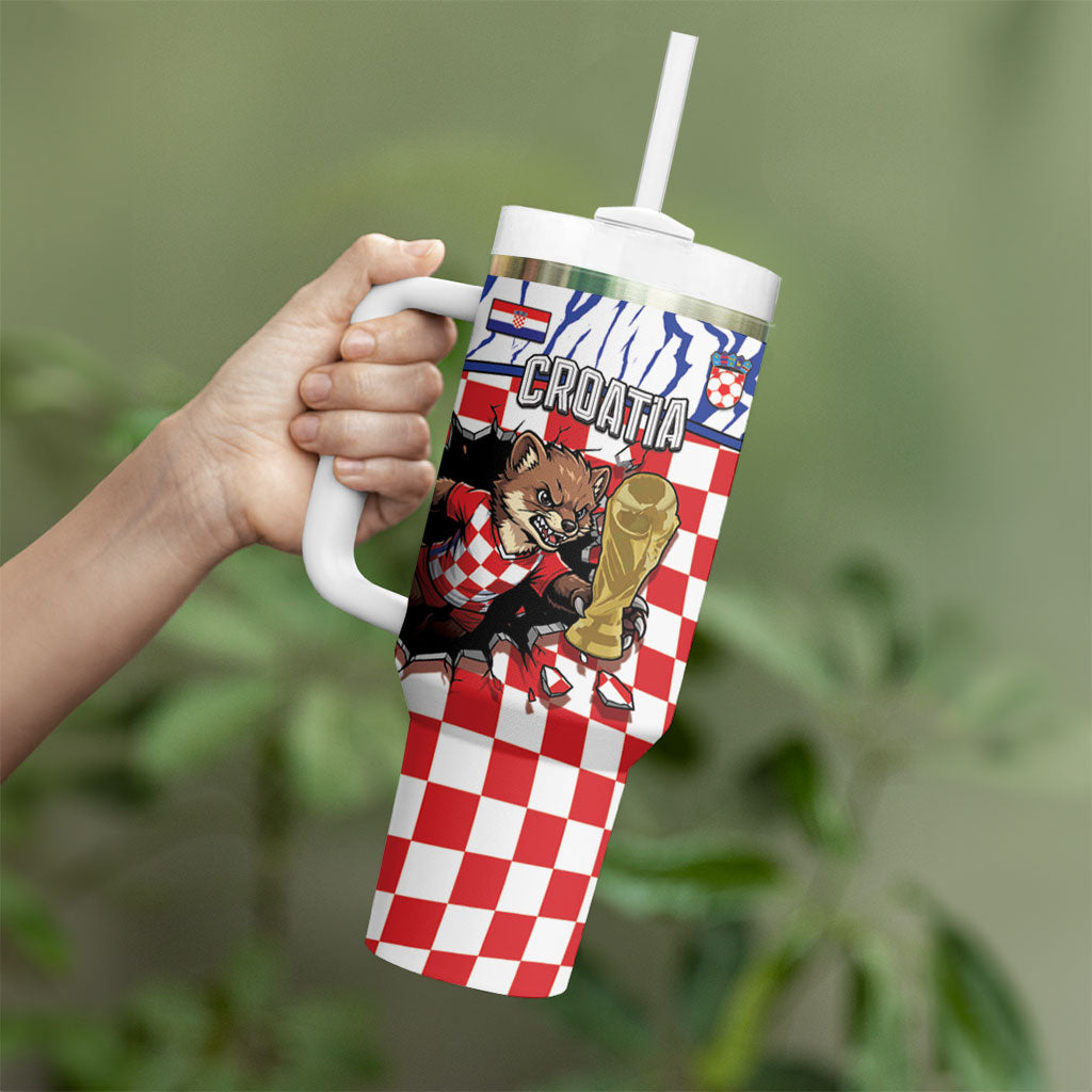 Custom Croatia Football Tumbler With Handle Marten In Hole With Checkered Patterns