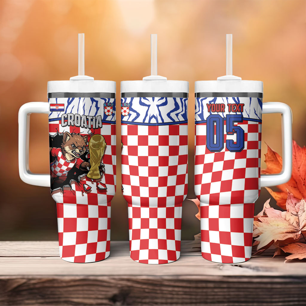 Custom Croatia Football Tumbler With Handle Marten In Hole With Checkered Patterns