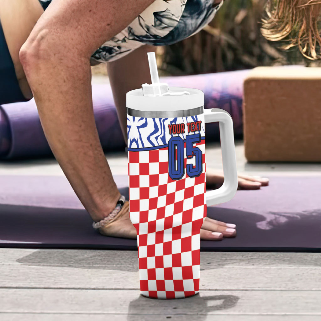 Custom Croatia Football Tumbler With Handle Marten In Hole With Checkered Patterns