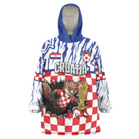 Custom Croatia Football Wearable Blanket Hoodie Marten In Hole With Checkered Patterns