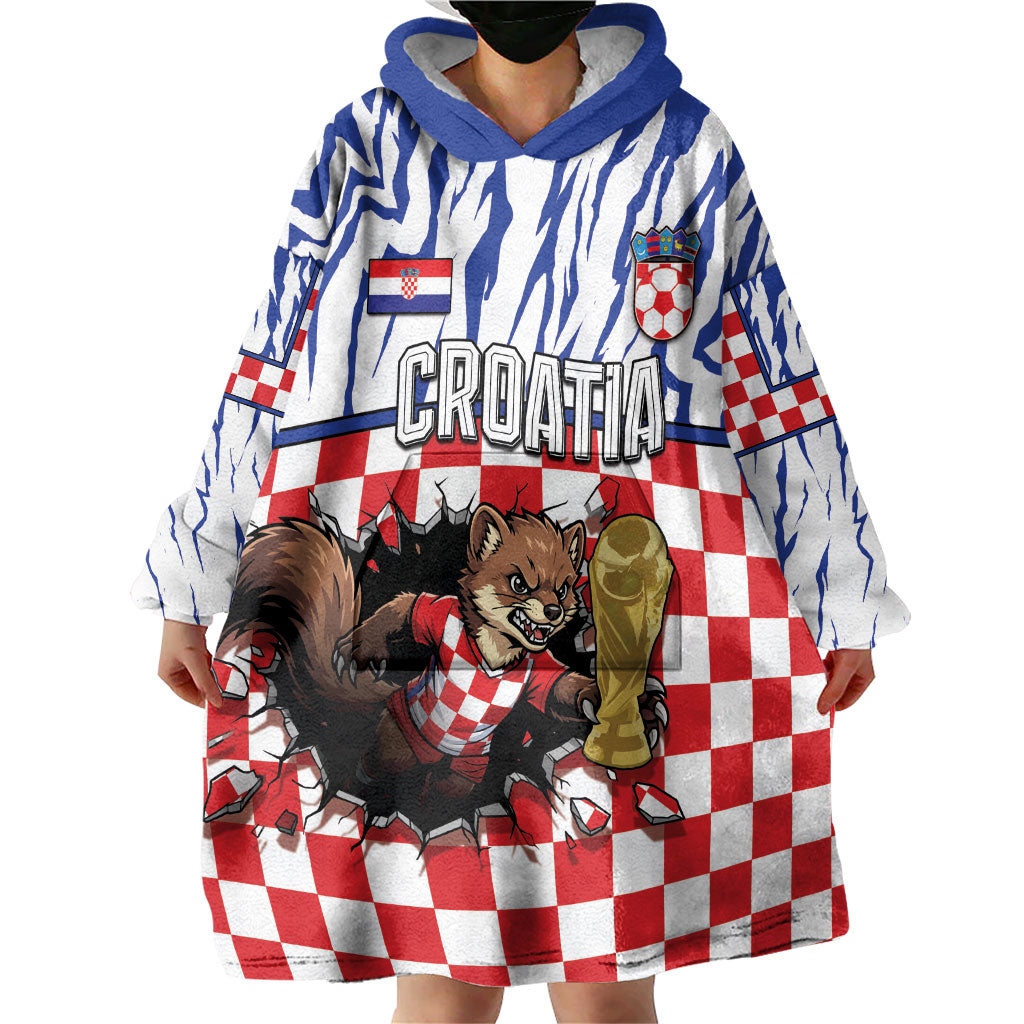 Custom Croatia Football Wearable Blanket Hoodie Marten In Hole With Checkered Patterns