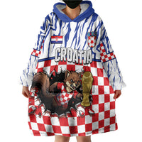 Custom Croatia Football Wearable Blanket Hoodie Marten In Hole With Checkered Patterns