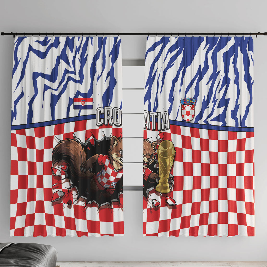 Croatia Football Window Curtain Marten In Hole With Checkered Patterns