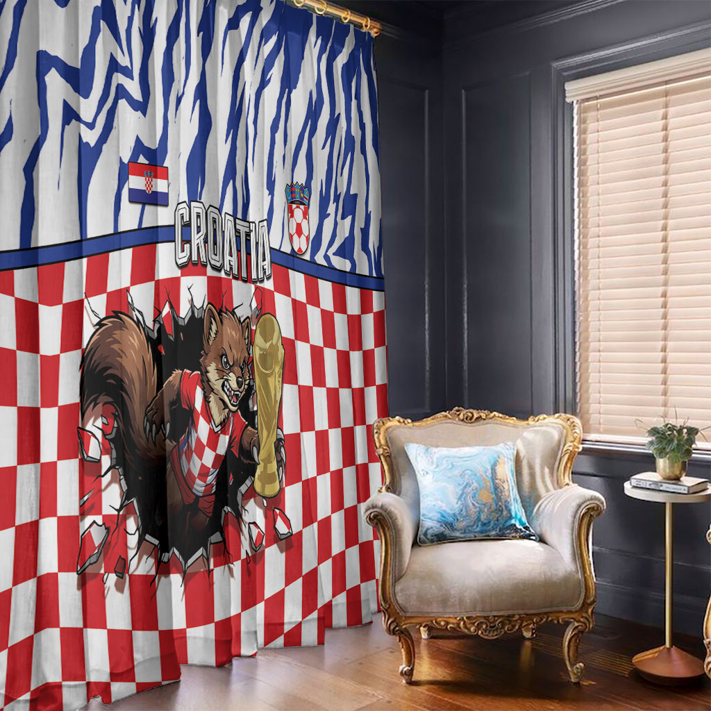Croatia Football Window Curtain Marten In Hole With Checkered Patterns