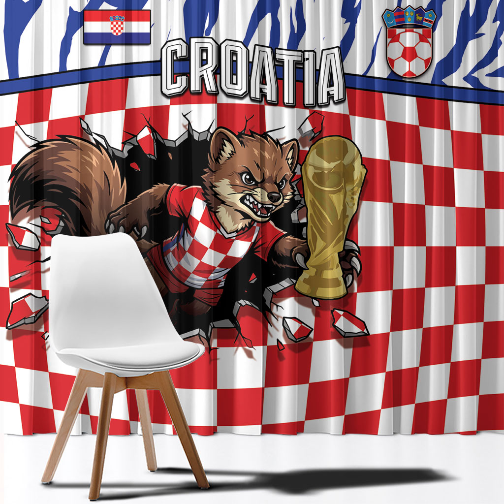 Croatia Football Window Curtain Marten In Hole With Checkered Patterns